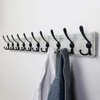 Dseap Coat Rack Wall - Heavy-Duty 38-1/4" Long, with Reinforced 10 Custom Tri-Hooks, Solid Wood Wall Hanger for Coats Hat Jackets - Rustic Farmhouse Entryway Hallway Storage, White & Black