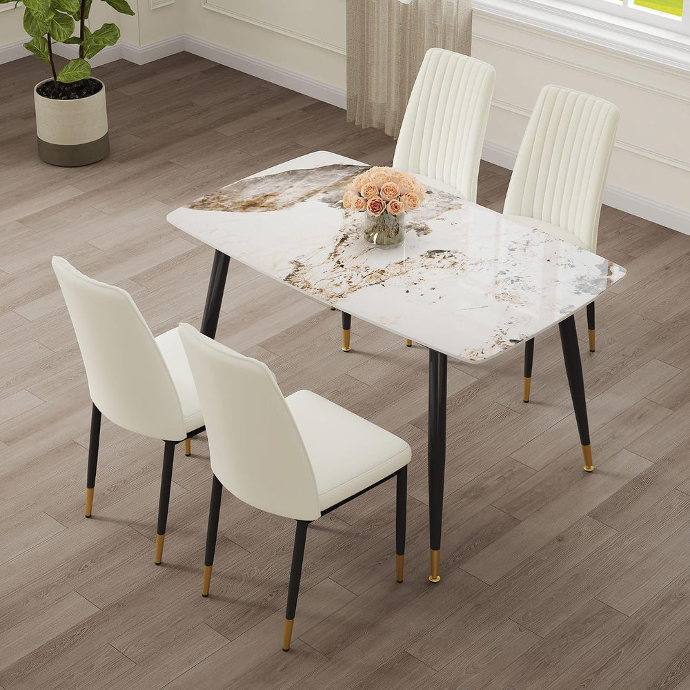 5 Pieces Modern Sintered Stone Dining Table Set 50" Rectangular Faux Mar...