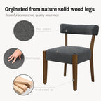 Modern Dining Chairs Set of 2, Walnut Upholstered Kitchen & Dining Room Chairs, Mid Century Wooden Dining Chairs Oversized Sturdy Fabric Rounded Chairs Curved Back, Dark Grey