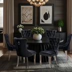 Velvet Upholstered Dining Chairs Set of 6, Modern Style Kitchen Side Chairs with Nailhead Trim and Silver Plated Leg, Metal Pulling Ring for Dining Room Living Room(Black, Set of 6)