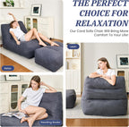 Bean Bag Chair with Ottoman, Giant Bean Bag Chairs for Adults with Memory Foam, Comfy Bean Bag Sofa for Bedroom, Lounge Beanbag of Reading and Gaming with Filler Included (Grey)