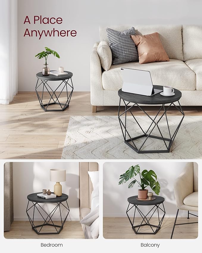 VASAGLE Small Coffee Table Set of 2, Round Coffee Table with Steel Frame, Sid...