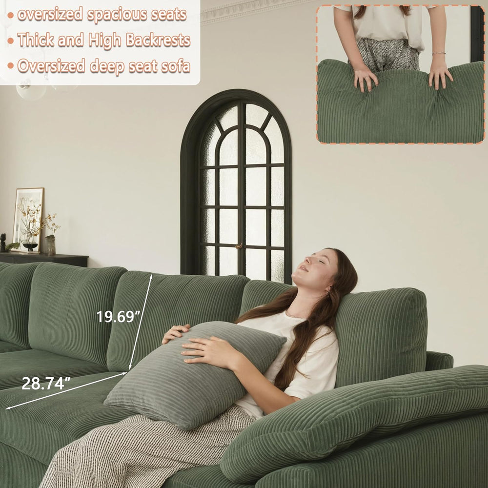 EASE MOOSE Green Sectional Modular Sofa, Oversized Deep Seat Cloud Couch