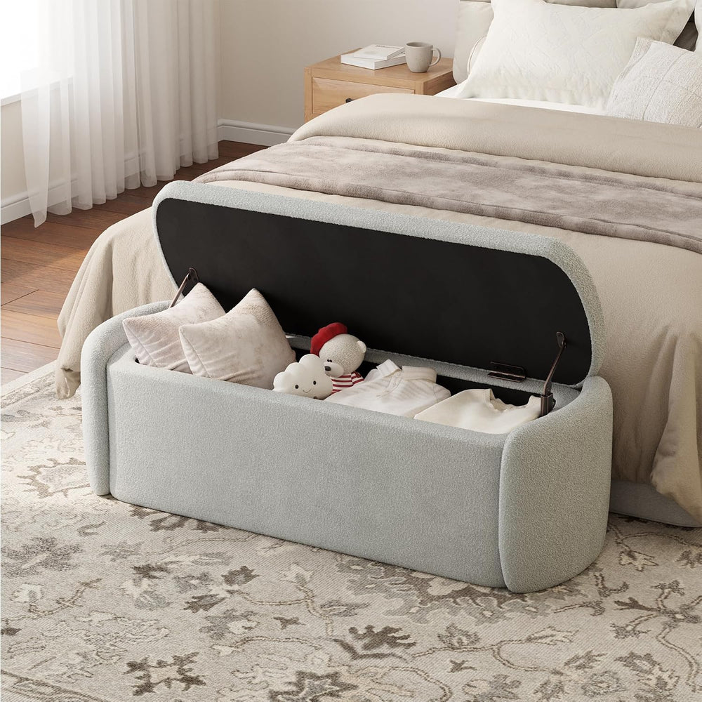 VKNOW Storage Bench, Upholstered Storage Ottoman Bench with Hinge, Grey | Ott...