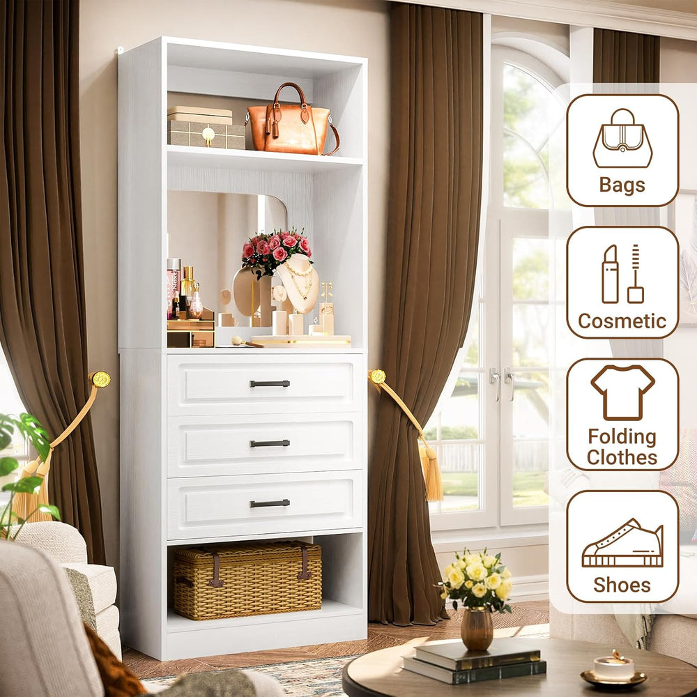 Unikito 25" Closet System with 3 Drawers and Mirror, Wardrobe, White | F...