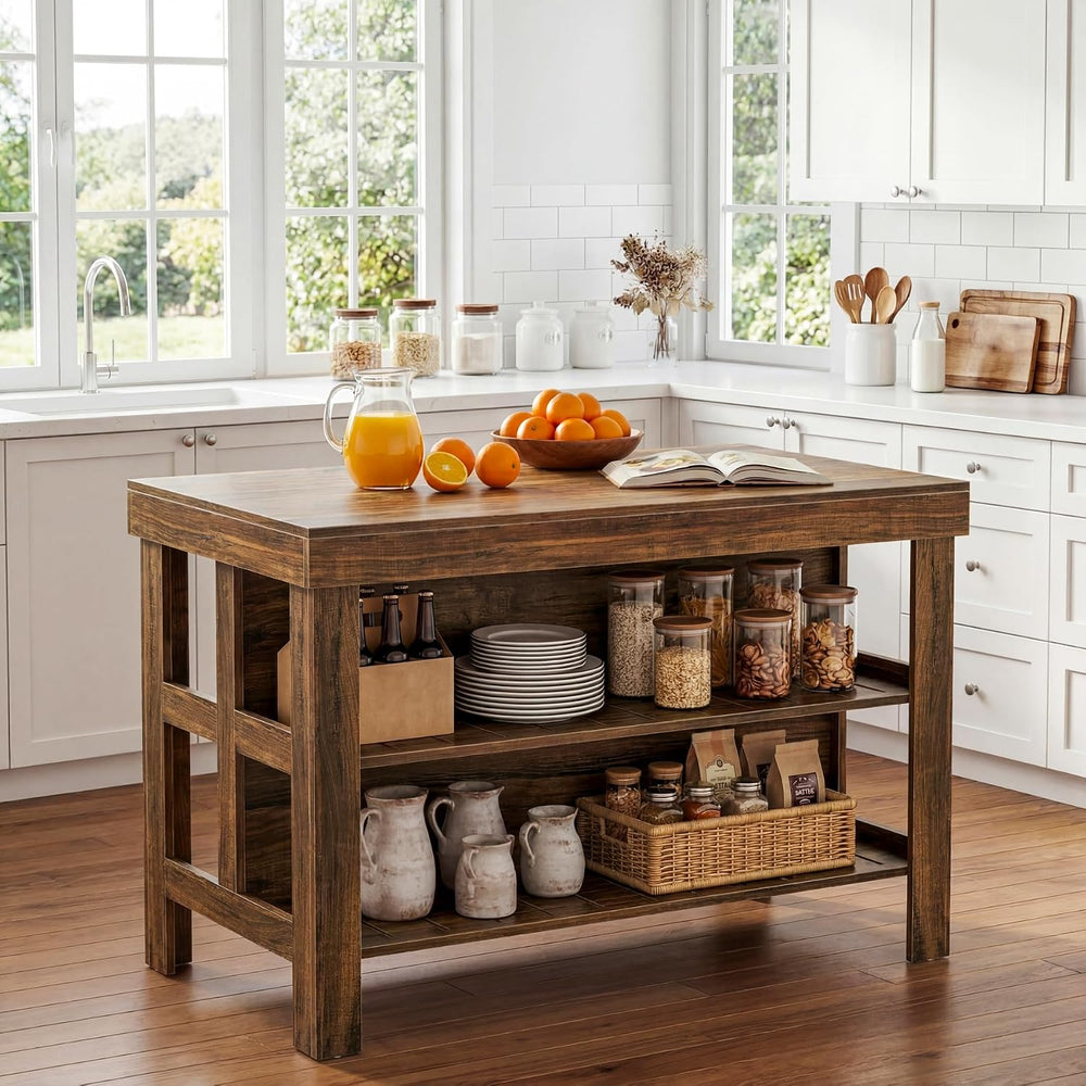 Tribesigns 55.1-Inch Kitchen Island with Seating and Storage, 3-Tier Large Fa...