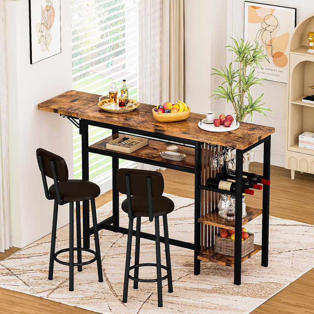 Recaceik Bar Dining Table Set, 59" Expandable Kitchen Counter Height Din...