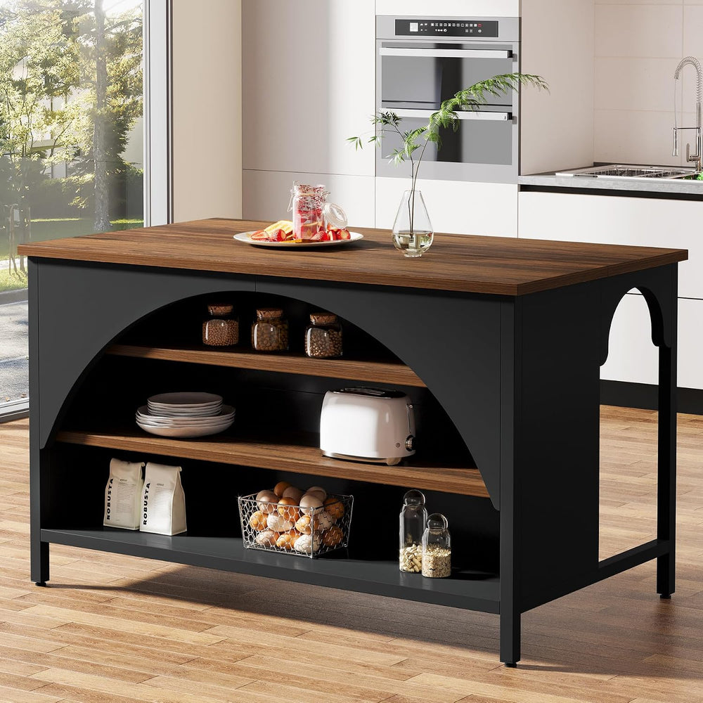 Tribesigns Kitchen Island with 3 Storage Shelves, 55" W Kitchen Shelf wi...