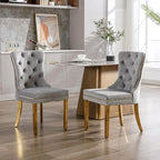 KCC Velvet Dining Chairs Set of 2, Upholstered High-end Tufted Dining Chair with Nailhead Back Ring Pull Trim Stainless Steel Legs, Contemporary Nikki Collection Modern Style for Kitchen, Light Gray