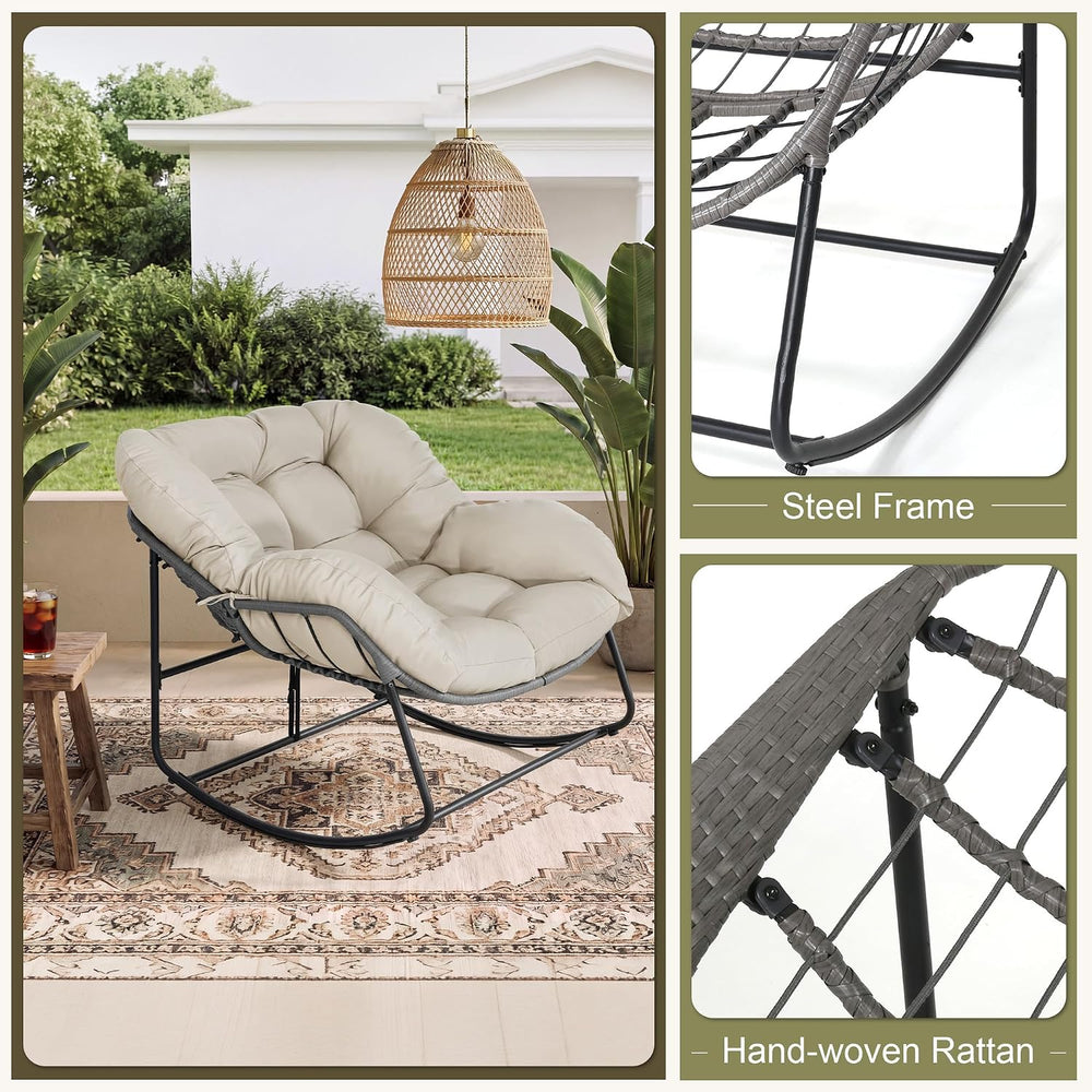 Bifanuo Oversized Egg Rocking Chair for Indoor Outdoor – All-Weather Wicker R...