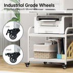 White Printer Stand, 23.6 x18.9 x 30 Inches Big Size Printer Table with Adjustable Shelf, 3 Tier Rolling Printer Cart with Wheels for Home Office Storage and Organization