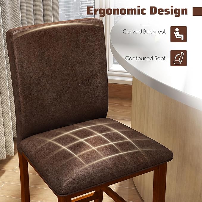 COSTWAY Upholstered Counter Height Bar Stools Set of 2, 26'' Wooden K...