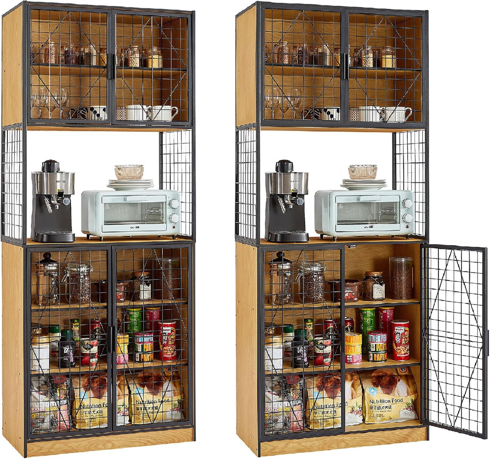 VECELO 72in Tall Kitchen Pantry Cabinet Set of 2 with Doors and Shelves, Larg...