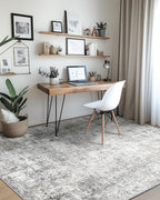 Washable Area Rugs 9'x12' Non-Slip Modern Abstract Soft for Living Room Entryway Bedroom Nursery, Print Pattern, Gray White Grey