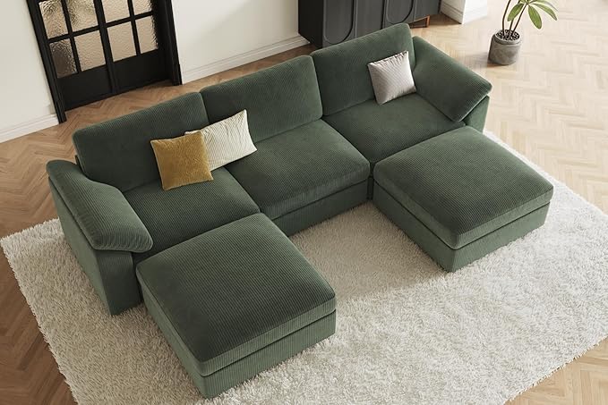 EASE MOOSE Sectional Modular Sofa,FSC Certified Oversized U Shape Sectional Couch Wide Deep seat Sectional Sofa,Green