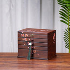 Vintage Wooden Jewelry Boxes with Lock & Key - Hand-Painted Large Jewelry Organizer, 6-Layer jewelry organizers and storage, Rustic Tabletop Jewelry Storage Box for Women/Men