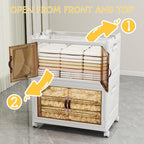 Storage Bins with Lids and Wheels, Collapsible Bathroom Storage Cabinet with Clear Doors, Plastic Stackable Closet Organizers and Storage Containers White 314 QT
