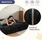 MAXYOYO 8" Futon Mattress, Queen Size Extra Thick Futons Sofa Couch Bed for Adults, Velvet Floor Mattress Shredded Foam Filling (Frame Not Included)
