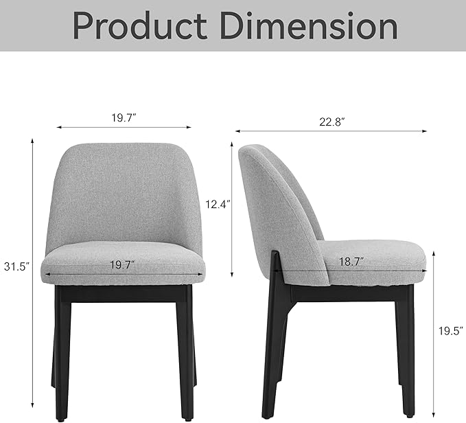 VKNOW Wooden Dining Chairs Set of 2, Upholstered Dining Room Chairs with Rubberwood Legs and Padded Seats, Kitchen Chairs for Restaurant Kitchen Living Room, Grey