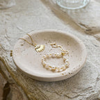 ZSHAWN Natural Beige Travertine Ring Dish Jewelry Tray – 5.5" Trinket Dish for Rings Earrings Necklace, Scratch-Resistant Vanity Organizer, Elegant Gift for Women