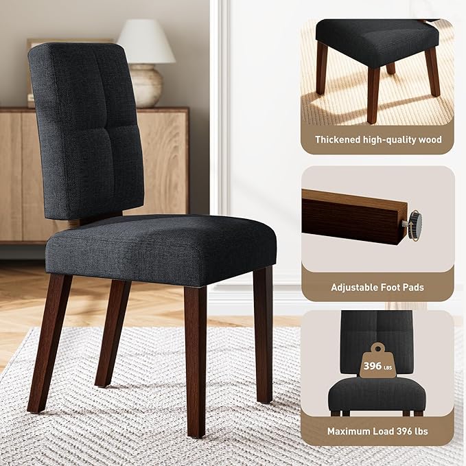 Wooden Dining Chairs Set of 6, Dining Room Chairs with Wood Legs, Cloud-Like Cushion & Reinforcement Structure Design for Kitchen/Living Room/Restaurant, Easy Assembly