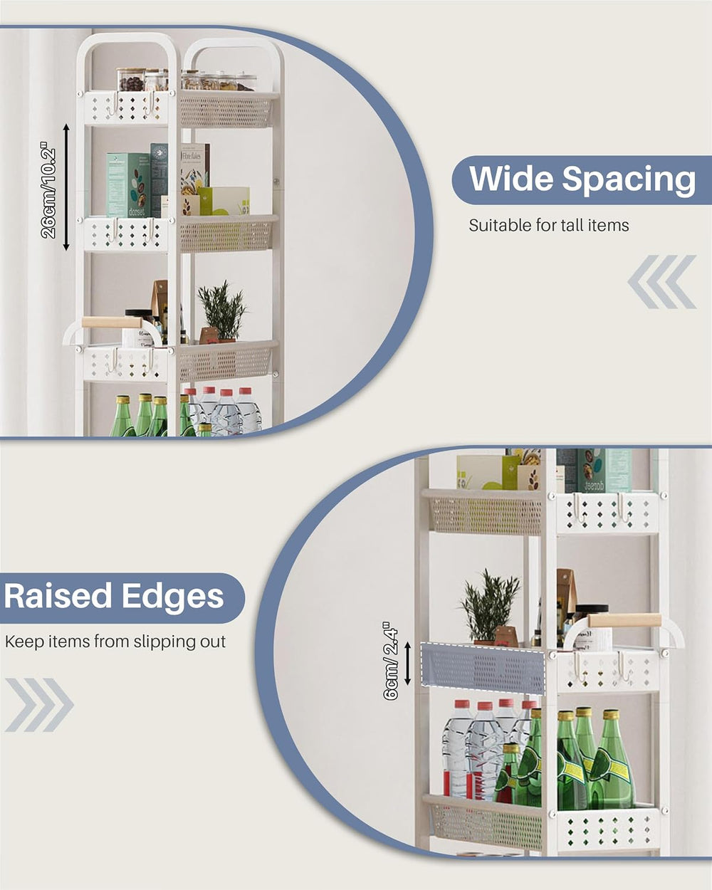 6 Tier Slim Storage Cart, Narrow Rolling Cart with Wheels (White) | Easy-grip...