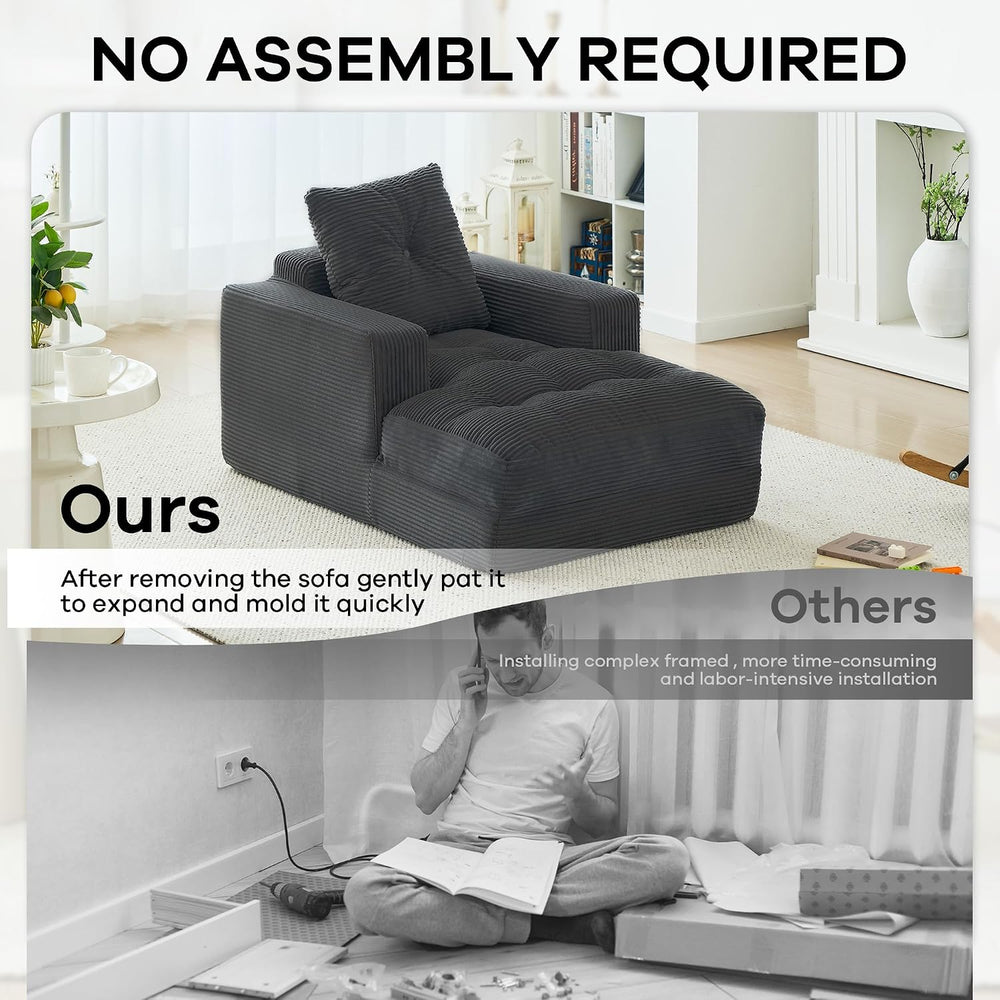 45" Chaise Lounge Chair Indoor, Corduroy Upholstered Sofa Bed, Deep Seat...