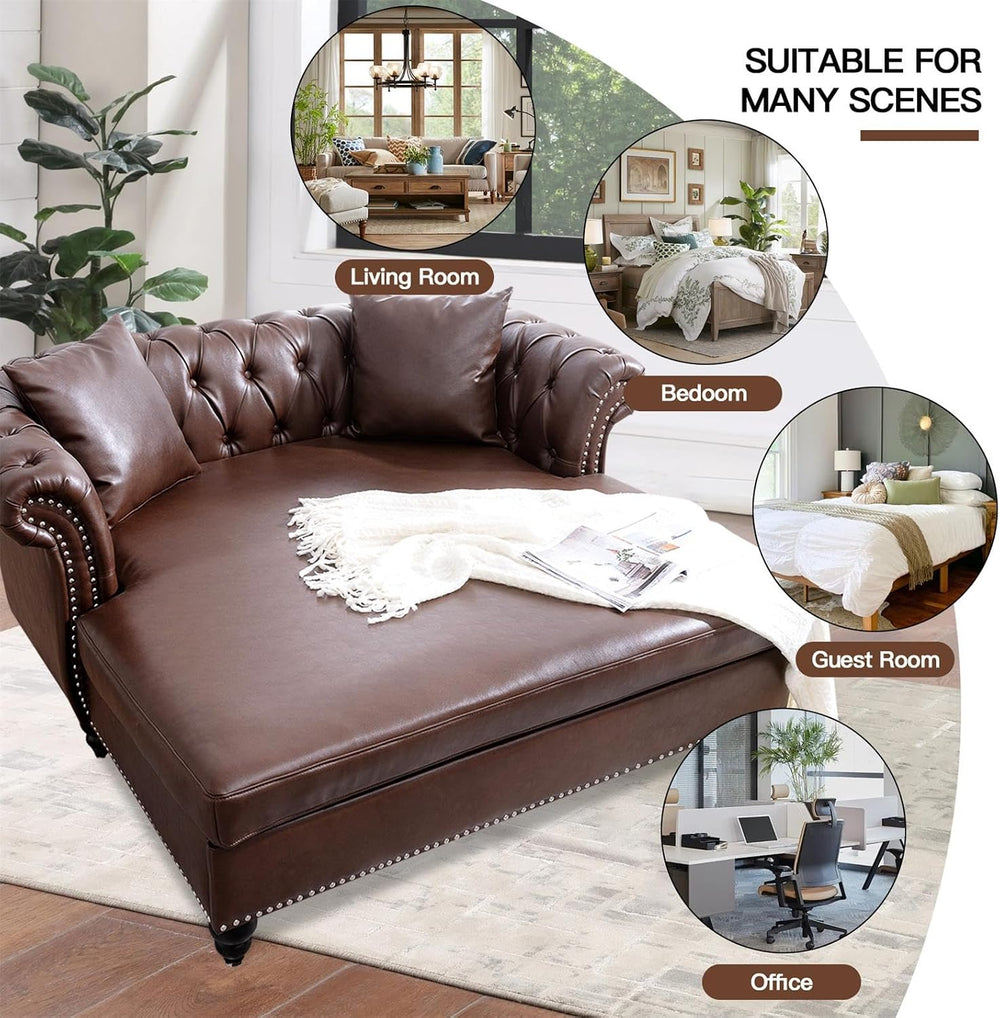 63" Oversized Chaise Lounge Chair, Double Chaise Lounges Sofa, Faux Leat...