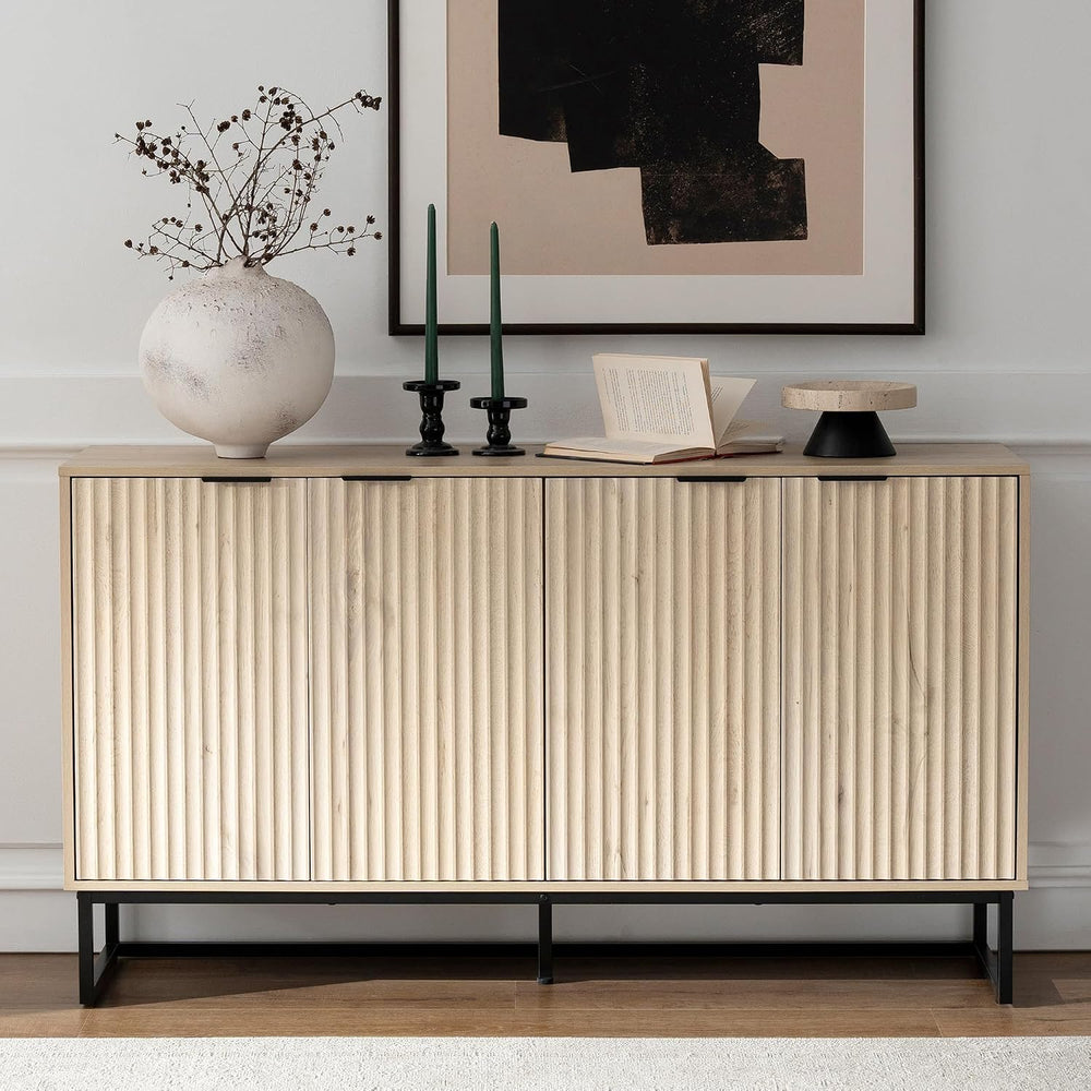 EYYTHUNG Storage Cabinet with 4 Doors, Fluted Sideboard Buffet Accent Cabinet...