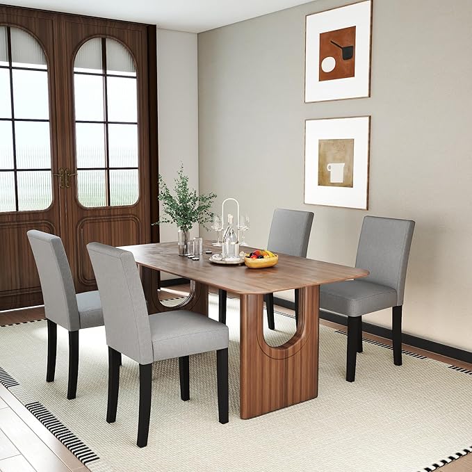 LSSPAID Dining Chairs Set of 6, Modern Stylish Fabric Upholstered Parson Chair, Dining Room Chairs with Solid Wood Legs for Kitchen Living Room, Grey