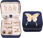 S.Leaf Travel Jewelry Organizer Boxes for Women Small Portable Necklace Earrings Bracelet Rings Travel Case Best Friend Birthday Gifts for Women Trendy (Butterfly_Blue_Gold)