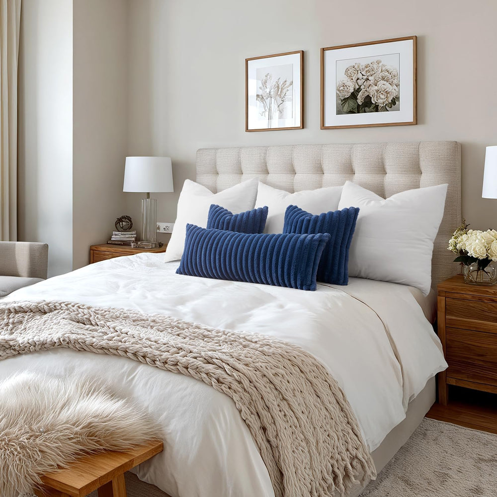 MIULEE Faux Fur Decorative Euro Sham Pillow Covers 24x24 Navy Blue 2 Pack