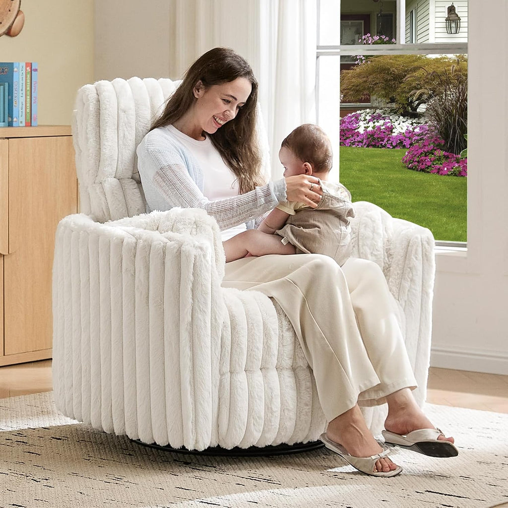 Jocisland Power Rocking Nursery Chair, Oversized Recliner Swivel Glider Chairs for Adults with 2 Pillows, USB & Type-C, Beige Corduroy