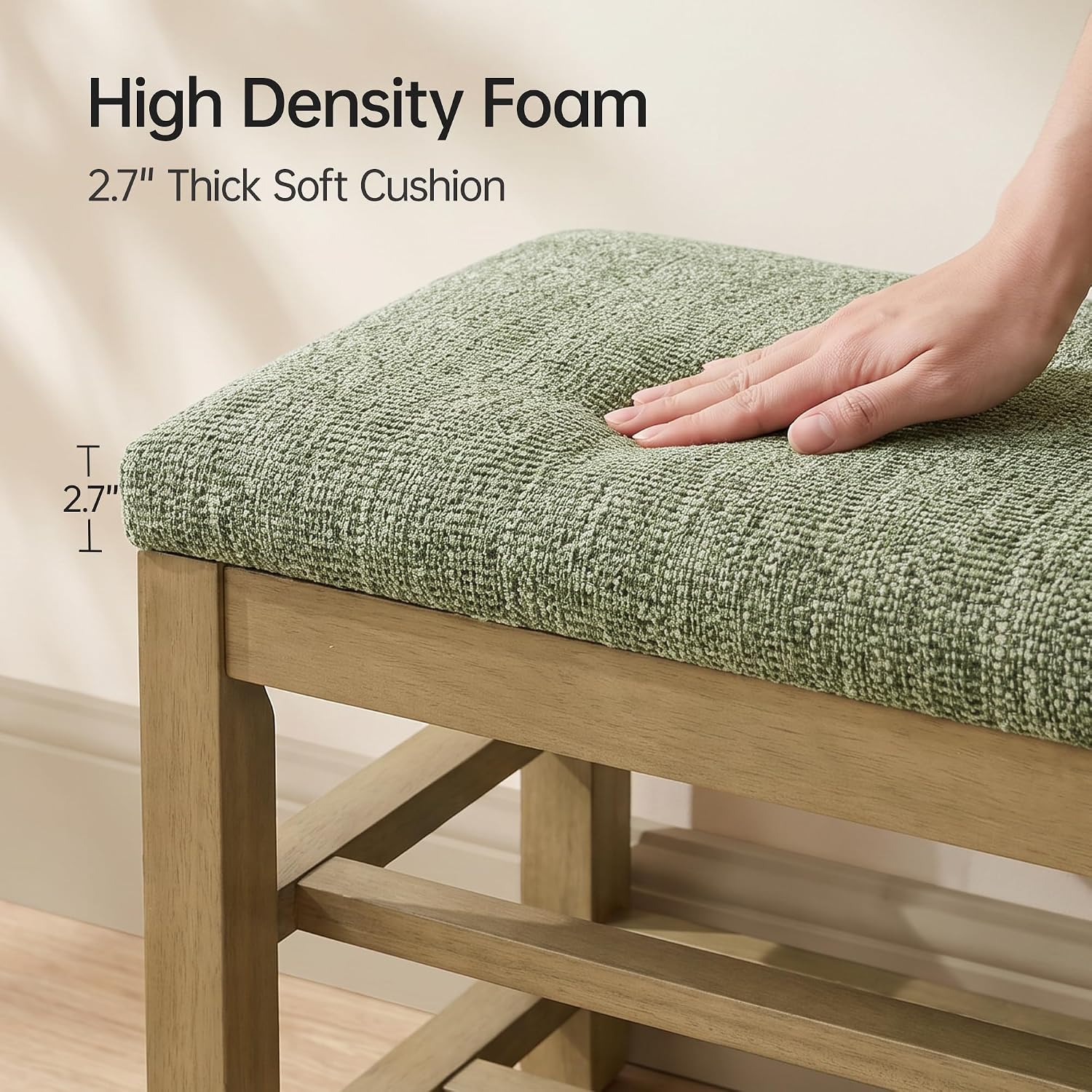 VKNOW 44.3” Entryway Bench, 2-Tier Upholstered Shoe Storage Bench, Green | Shoe Bench with Rubberwood Legs, Shoe Rack for Entryway, Hallway, End of Bed, Living Room