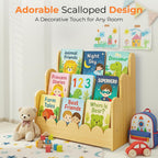 3-Tier Wooden Kids Bookshelf, Montessori Scalloped Bookcase Toddler Front Facing Book Display for Nursery, Baby Bookshelf Organizer for Kids Rooms, Playroom or Classroom