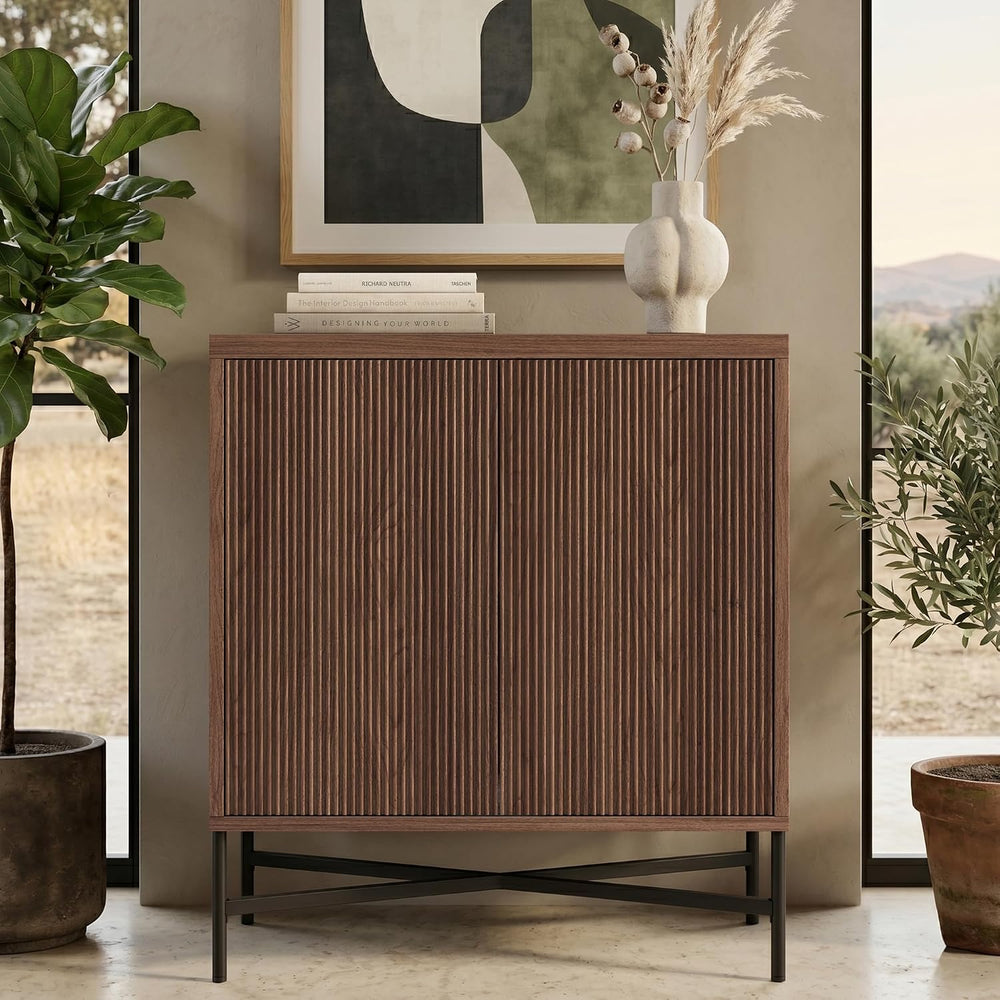 Henn&Hart 28" Fluted Accent Cabinet, Sideboard Buffet, Medium Walnut