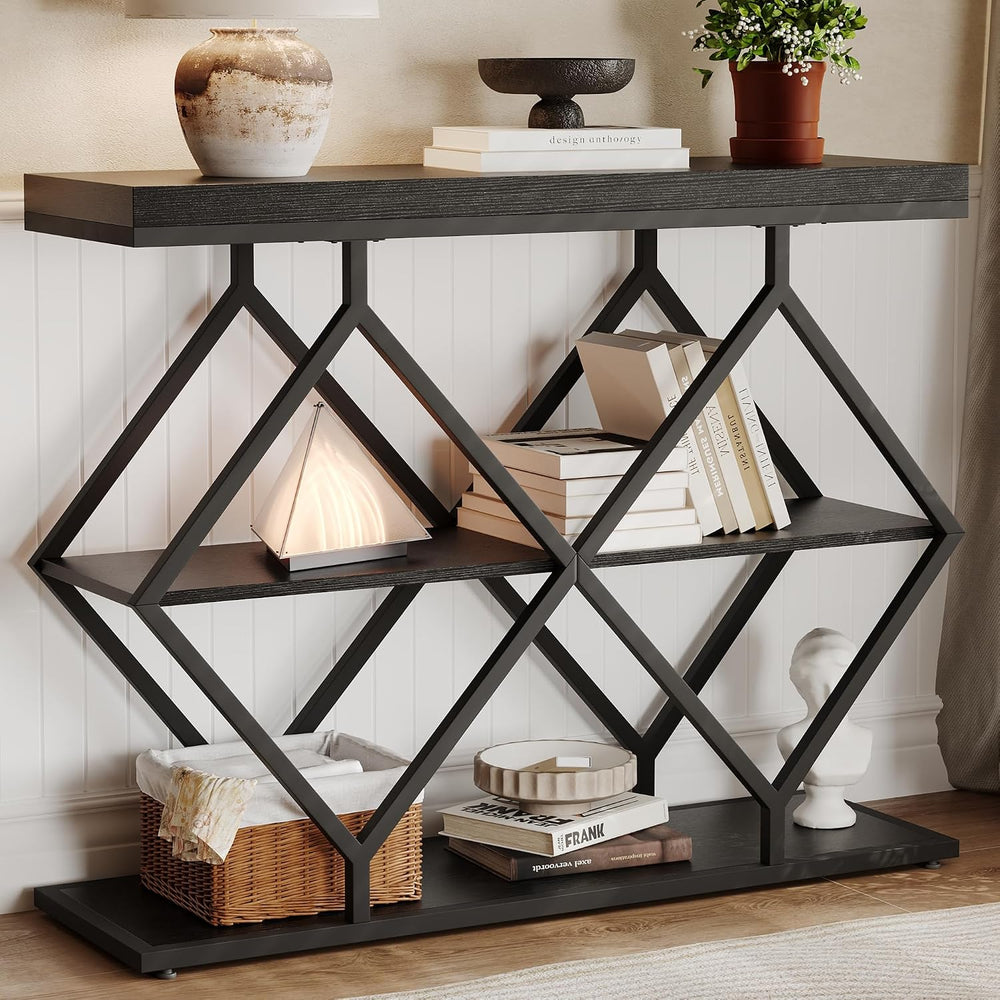 Garvee 3 Tier Console Table with Open Wood Shelves,39" Industrial Entryw...