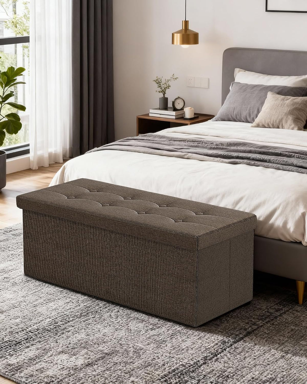 GLAXYFUR 43 Inches Folding Storage Ottoman Bench, Storage Chest, Brown | Otto...