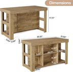 Tribesigns 55.1" Kitchen Island with 6 Storage Cubbies, Farmhouse 3-Tier Stationary Island Table, Large Dual-Sided Coffee Bar Table with Storage Shelves for Kitchen Dining Room