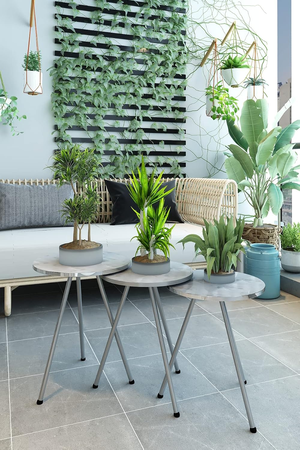 Set of 3 Nesting END Tables - Round Stacking Coffee Side Tables for Small Spa...