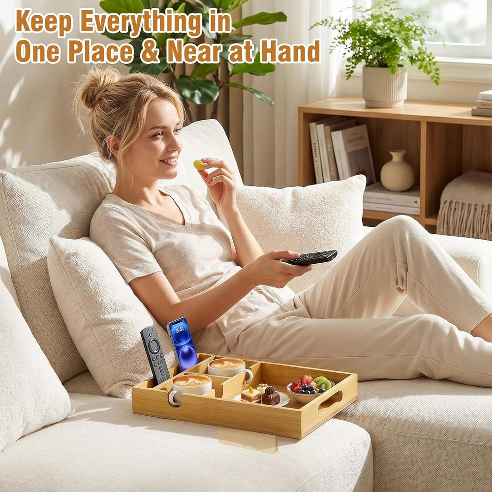 Couch Tray Insert for Middle Seat, Couch Table with 2 Cup Holders | Fits Arml...