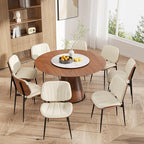 Dining Chairs Set of 8, Mid Century Modern Dining Room Chair, Upholstered Faux Leather Kitchen Chairs with Walnut Bentwood Back and Metal Legs for Kitchen Dining Room Living Room, Beige