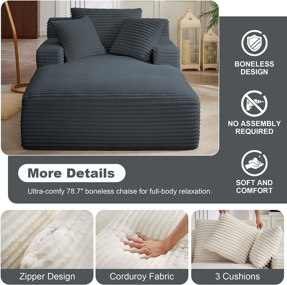Tmsan Oversized Chaise Lounge Chair Indoor, 78.7" Extra Deep Floor Cordu...