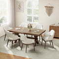Wooden Dining Chairs Set of 6, Modern Fabric Upholstered Dining Room Chair, Kitchen Side Chairs, Farmhouse Dinner Chair with Open Back for Kitchen, Beige