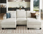 Belffin Small Corner Modular Sectional Couches for Living Room U Shaped Couch with Cup Holder White Couch