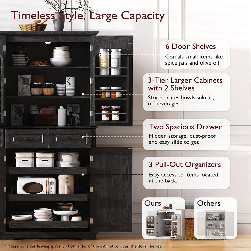 Anwick 71" Tall Kitchen Cabinet Pantry Storage, Modern Kitchen Hutch Cab...