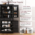 Anwick 71" Tall Kitchen Cabinet Pantry Storage, Modern Kitchen Hutch Cabinet with 2 Large Drawers, Freestanding Cupboard Cabinets with 2 Adjustable Shelves & 6 Door Shelves (Black-4Doors)