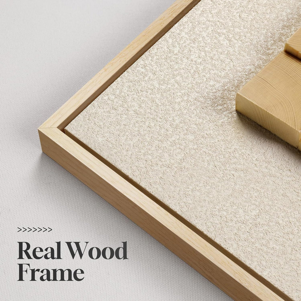 Large Framed 3D Textured Wood Wall Art 4 for Living Room, Neutral Set of 4