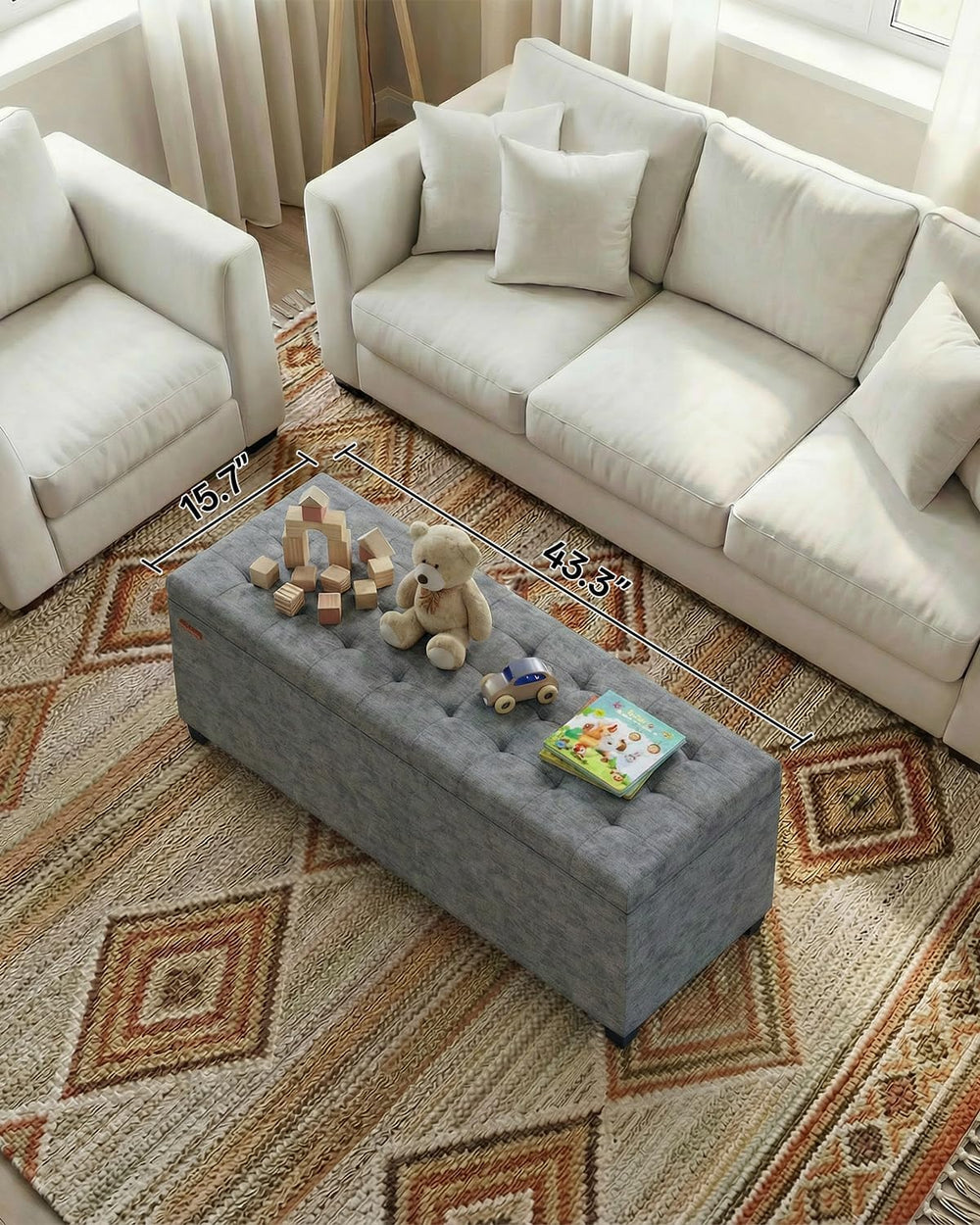 ABHENG Chenille Storage Ottoman Bench with Legs, 43.5”W x 15.7”D x 15.7”H,Met...