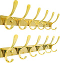 SKOLOO Coat Rack Wall Mounted - 6 Hooks, Pack of 2, Heavy Duty, Stainless Steel, Metal Wall Hangers, Sturdy Coat Hooks for Hanging Coats, Jacket, Clothes, Hat, Bright Gold